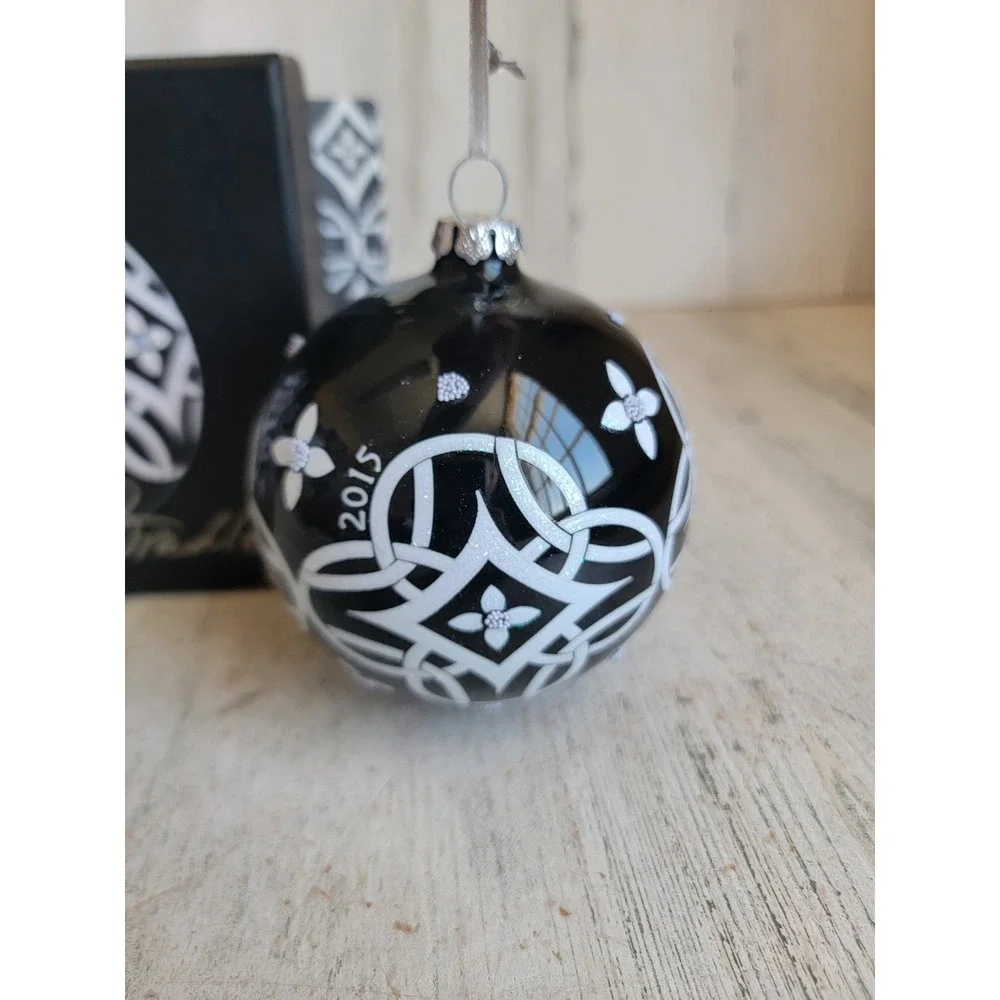 Vara Bradley black concerto white glass ball vintage Xmas ornament home decor